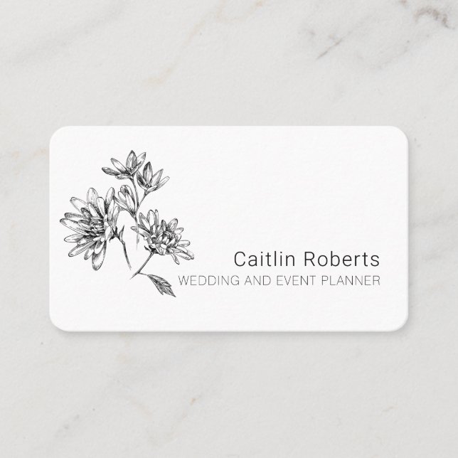 Chic Minimal Floral White Business Card (Front)