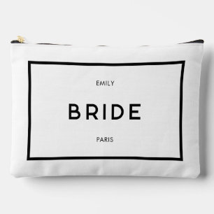 Chic Minimal French Black & White Bride Name Accessory Pouch