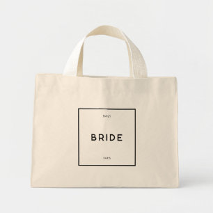 Chic Minimal French Black & White Bride Name Mini Tote Bag
