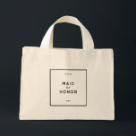 Chic Minimal French Black & White Maid Of Honour Mini Tote Bag<br><div class="desc">Chic and minimal French, Parisian inspired, monochrome black and white personalised maid of honour mini tote bag. A Tote Bag can be a lovely way to thank your maid of honour for their love and support on your special day. This Maid of Honour tote bag is perfect to hold gifts...</div>