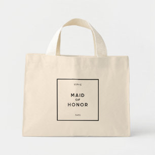 Chic Minimal French Black & White Maid Of Honour Mini Tote Bag