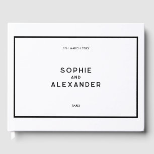 Chic Minimal French Black & White Wedding Memento Guest Book