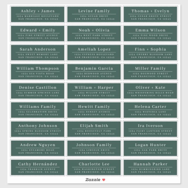 Chic Minimal Green Wedding Guest Address Labels (Sheet)