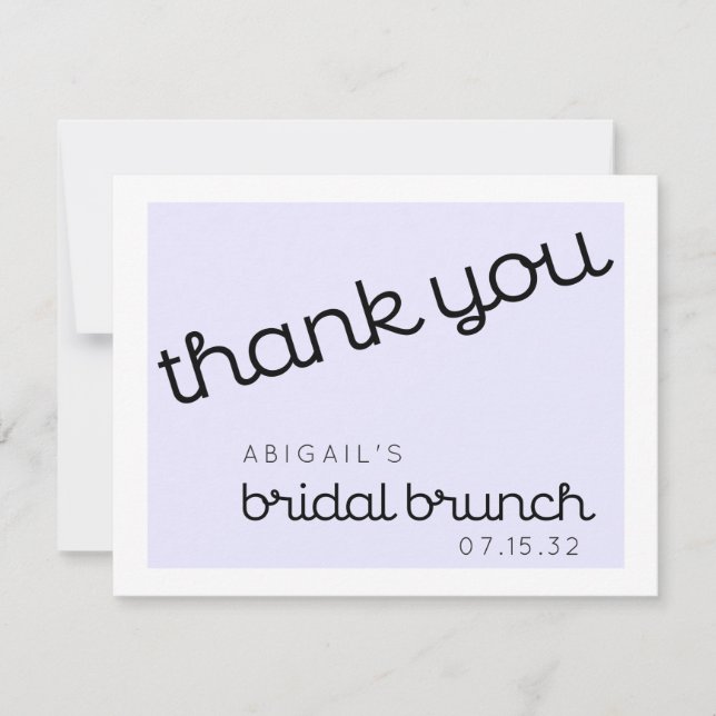 Chic Minimal Lavender Mod Script Bridal Brunch Thank You Card (Front)