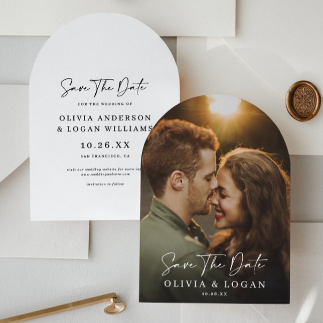 Chic Minimal Modern Script One Photo Wedding Save The Date (Creator Uploaded)
