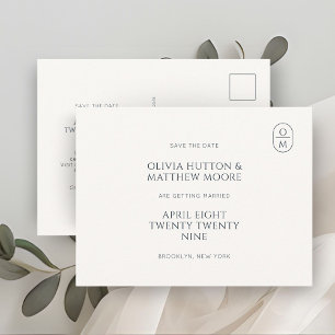 Chic Minimal Monogram Wedding Save the Date Postcard