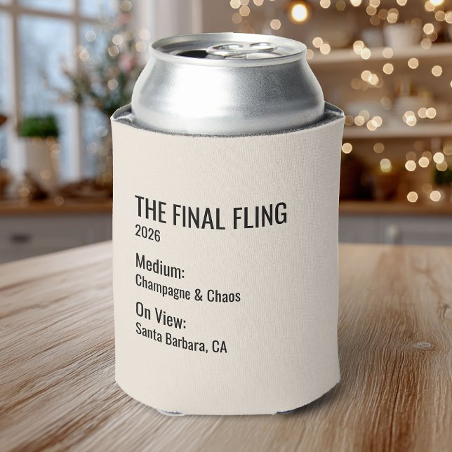 Chic Minimal Museum Label Bachelorette Party Favou Can Cooler (Creator Uploaded)