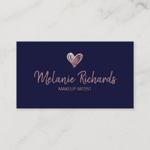 Chic minimal navy blue faux copper foil heart business card