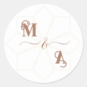 Chic Minimal Ornamental Terracotta Initials Classic Round Sticker