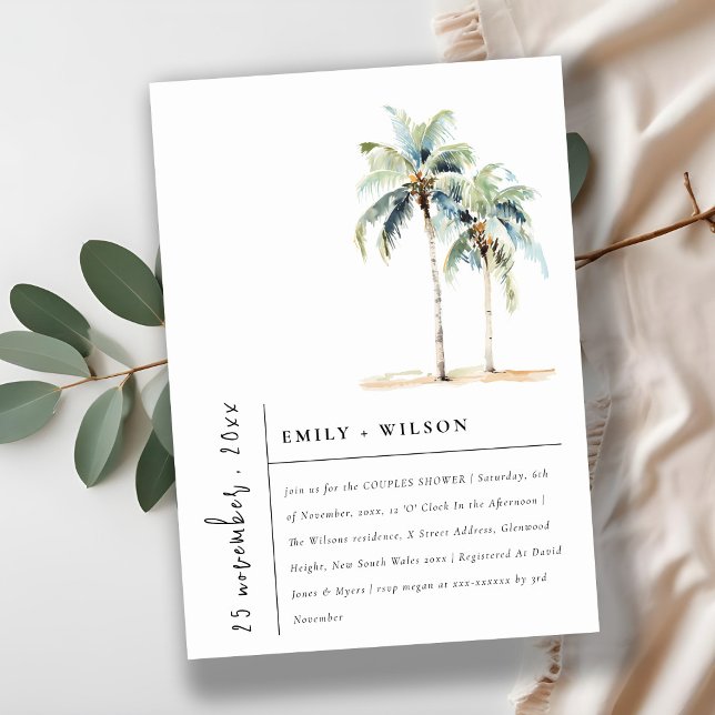 Chic Minimal Palm Trees Tropical Couples Shower Invitation (Creator Uploaded)