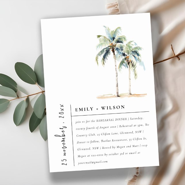 Chic Minimal Palm Trees Tropical Rehearsal Dinner Invitation (Creator Uploaded)
