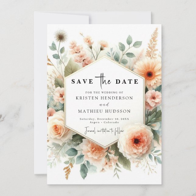 Chic Minimal Peach Wedding Save The Date (Front)