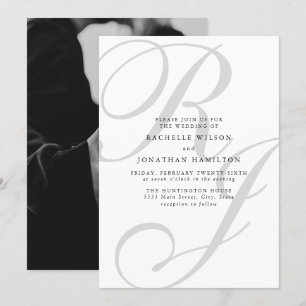Chic Minimal Photo Black White Monogram Wedding  Invitation