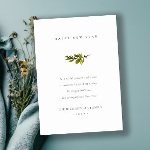 Chic Minimal Pine Branch Christmas Happy New Year Holiday Card