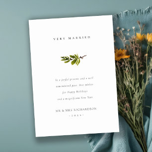 Chic Minimal Pine Branch Christmas Very Married Holiday Card