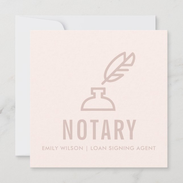 CHIC MINIMAL PINK BLUSH FEATHER NIB INKPOT NOTARY INVITATION (Front)