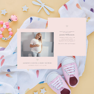 Chic minimal pink photo baby shower invitation