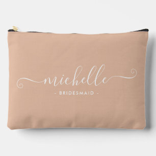 Chic Minimal Sand Beige Personalised Bridesmaid Accessory Pouch