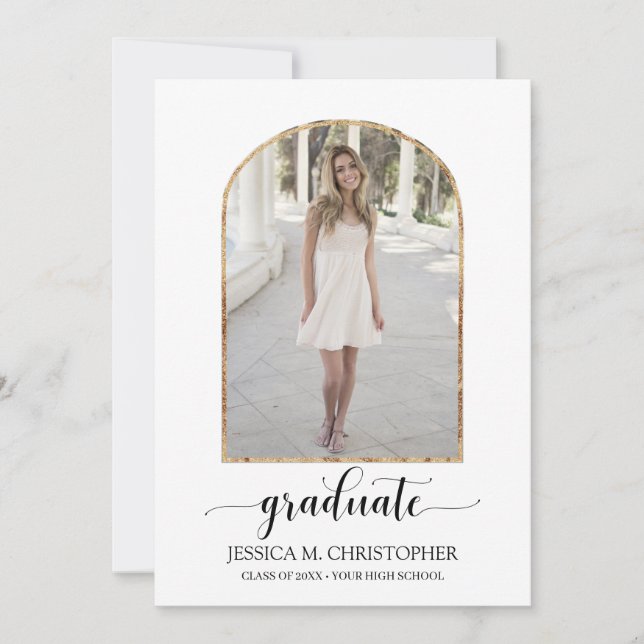 Chic Minimal Script Arch Photo Graduation Party Invitation (Front)
