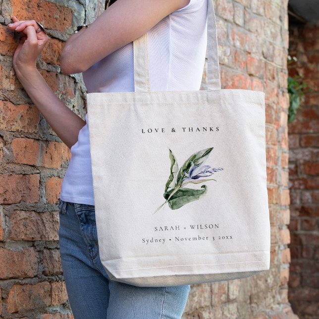 Chic Minimal Tropical Blue Leafy Floral Wedding Tote Bag (Creator Uploaded)
