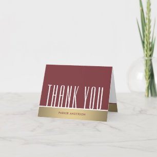 Chic Minimal Typography Elegant Burgundy and Gold Thank You Card