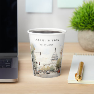 Chic Minimal Washington DC, USA Watercolor Wedding Paper Cups