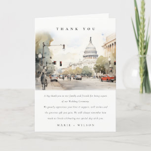 Chic Minimal Washington DC, USA Watercolor Wedding Thank You Card