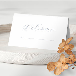 Chic Minimal White Script Wedding Table  Place Card