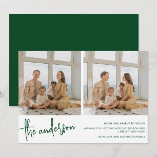 Chic Minimalist 2 Family Photo Green Christmas Holiday Card