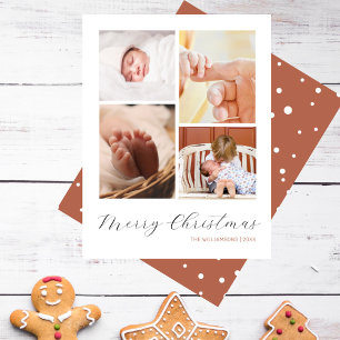 Chic Minimalist 4 Photo Collage Merry Christmas Holiday Card