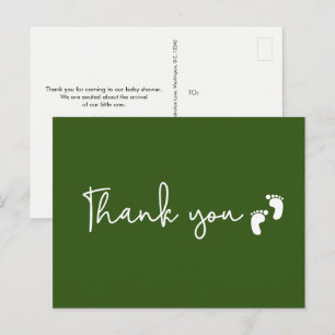 Chic Minimalist Baby shower thank you Green Postcard