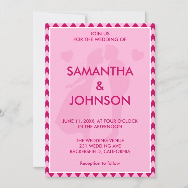Chic Minimalist Blush Pink Chevron Wedding Invitation (Front)