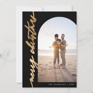 Chic Minimalist Calligraphy Arch Merry Christmas Holiday Card