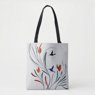 Chic minimalist calligraphy hummingbirds flowers tote bag