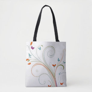 Chic minimalist calligraphy swirls butterflies tote bag