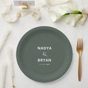 Chic Minimalist Dark Green Wedding Dinner Paper Plate