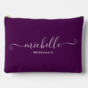 Chic Minimalist Deep Plum Personalised Bridesmaid Accessory Pouch