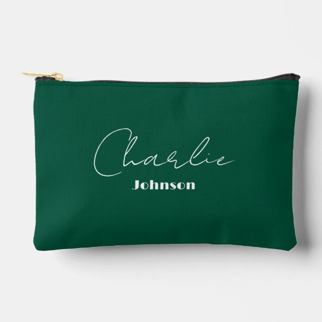 Chic, Minimalist Deep Teal Green Accessory Pouch (Front)