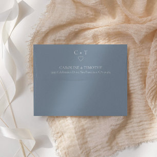 chic minimalist dusty blue wedding envelope