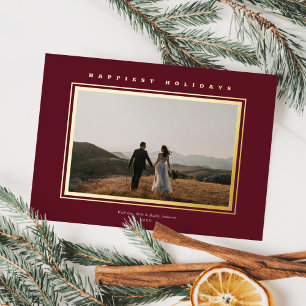 Chic Minimalist Elegance Burgundy Christmas Photo Foil Holiday Card