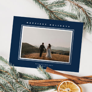 Chic Minimalist Elegance Navy Blue Christmas Photo Foil Holiday Card