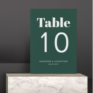 Chic Minimalist Emerald Green Wedding Table Number
