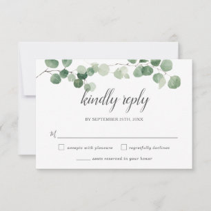 Chic Minimalist Eucalyptus Greenery Reply Wedding RSVP Card