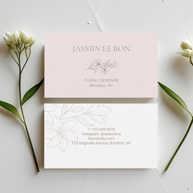 Chic Minimalist Floral Pink & White Business Card (Creator Uploaded)