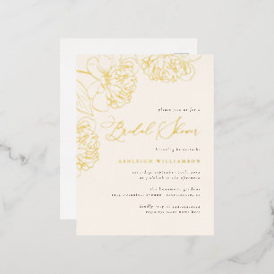 Chic Minimalist Hand-drawn Peonies Bridal Shower Foil Invitation Postcard