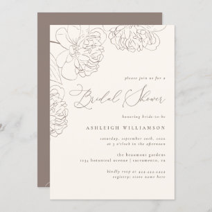 Chic Minimalist Hand-drawn Peonies Bridal Shower Invitation