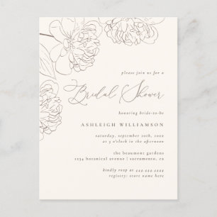Chic Minimalist Hand-drawn Peonies Bridal Shower Invitation Postcard