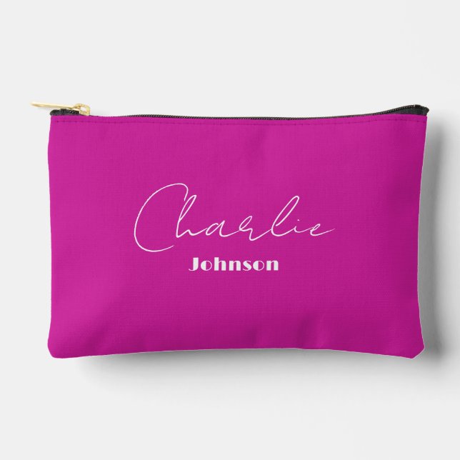 Chic, Minimalist Hot Pink Accessory Pouch (Front)