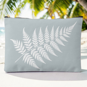 Chic Minimalist Icy Blue White Fern Large Accessory Pouch