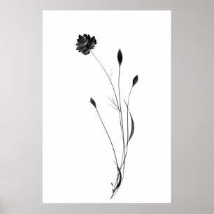 "Chic Minimalist Ink Flower Poster - Abstract Flor